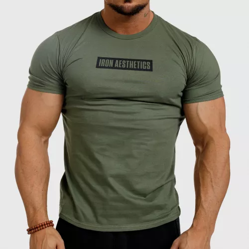 Férfi fitness póló Iron Aesthetics Boxed, katonazöld