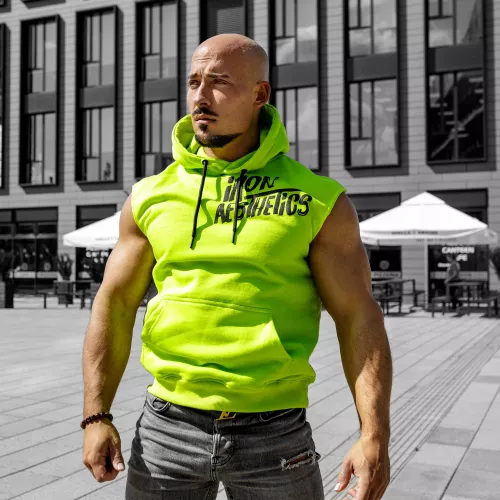 Férfi fitness pulcsi Iron Aesthetics Cut Off, neonzöld