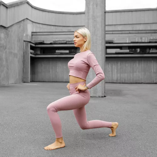 Női fitness szett Iron Aesthetics Rib, dusty rózsaszín