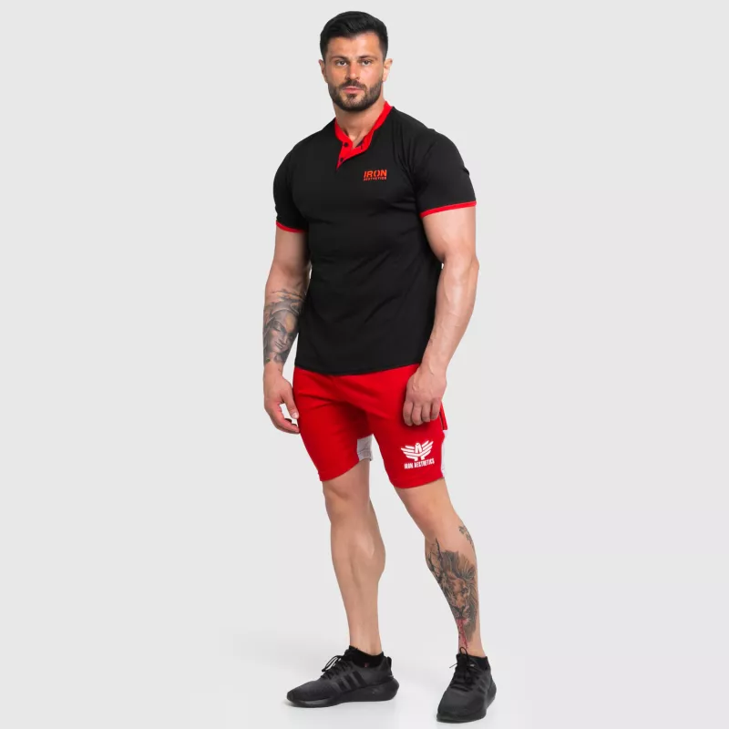 Funkcionális sportpóló Iron Aesthetics Collar, black/red-6