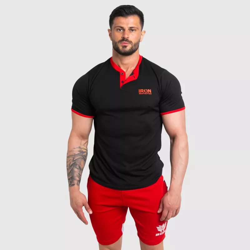 Funkcionális sportpóló Iron Aesthetics Collar, black/red-4