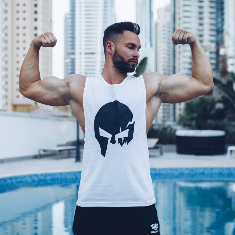 Ujjatlan fitness póló Iron Aesthetics Skull, fehér-6