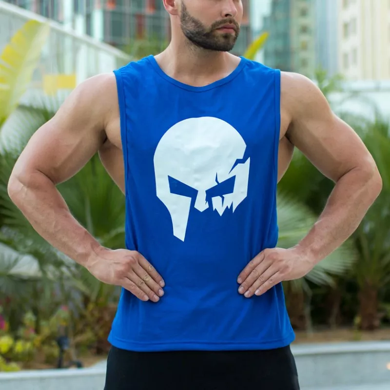 Ujjatlan fitness póló Iron Aesthetics Skull, kék-4