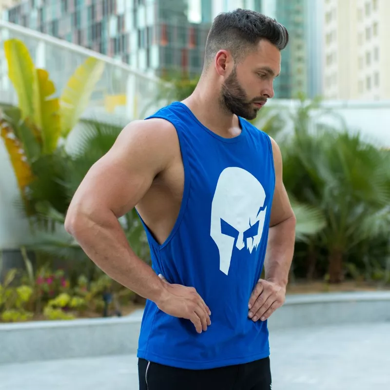 Ujjatlan fitness póló Iron Aesthetics Skull, kék-5