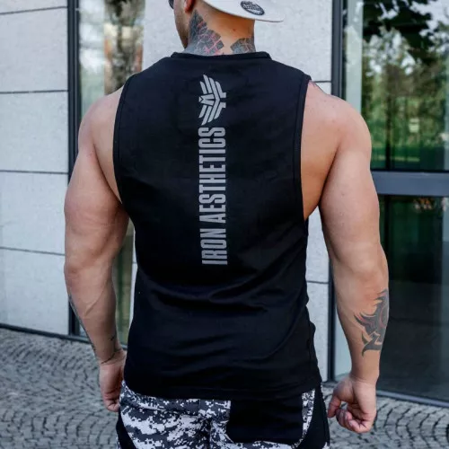 Ujjatlan fitness póló Iron Aesthetics Skull, fekete