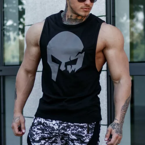 Ujjatlan fitness póló Iron Aesthetics Skull, fekete