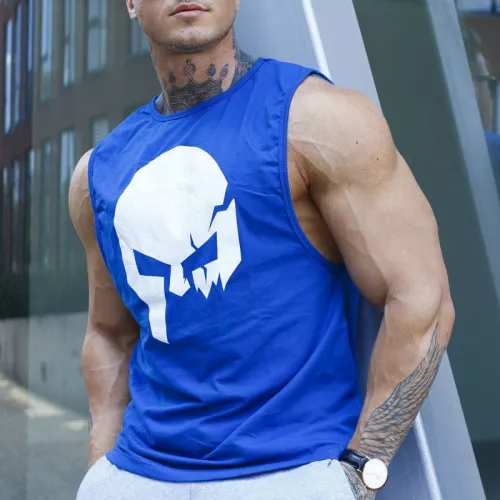 Ujjatlan fitness póló Iron Aesthetics Skull, kék