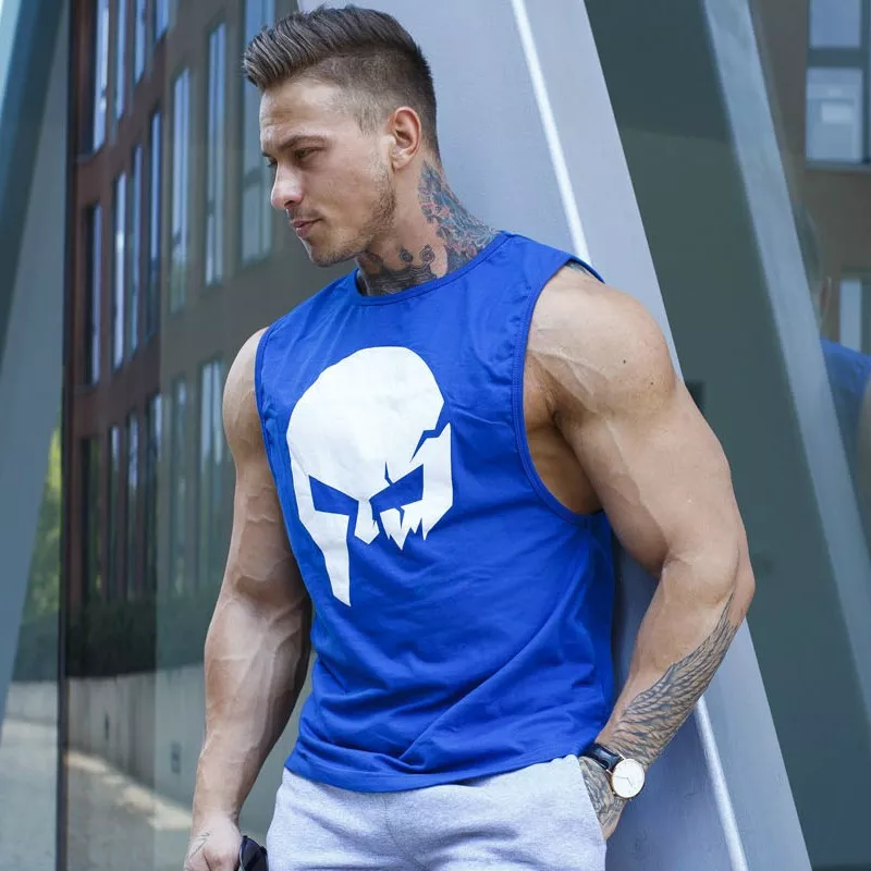 Ujjatlan fitness póló Iron Aesthetics Skull, kék-3
