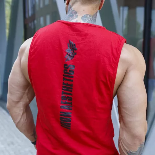 Ujjatlan fitness póló Iron Aesthetics Skull, piros