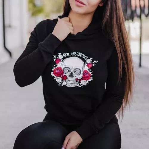 Női Fitness pulcsi Skull&Roses, fekete
