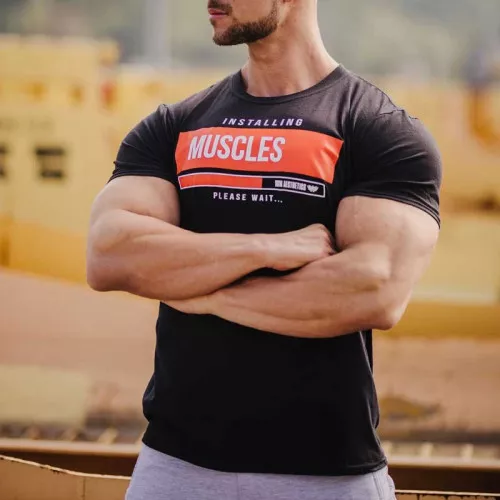 Férfi fitness póló Iron Aesthetics Installing Muscles, fekete