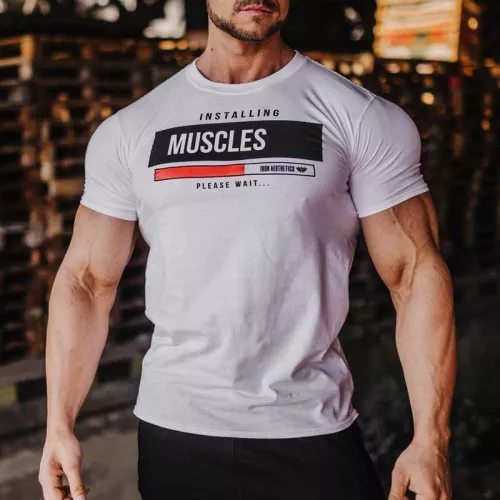 Férfi fitness póló Iron Aesthetics Installing Muscles, fehér