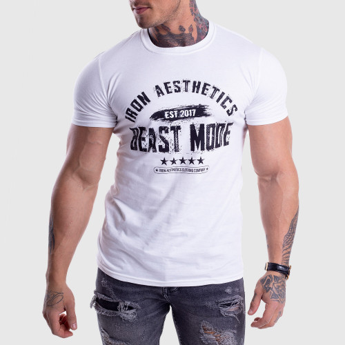 Férfi fitness póló Iron Aesthetics Beast Mode Est. 2017, fehér