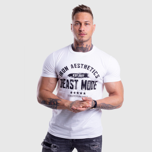 Férfi fitness póló Iron Aesthetics Beast Mode Est. 2017, fehér
