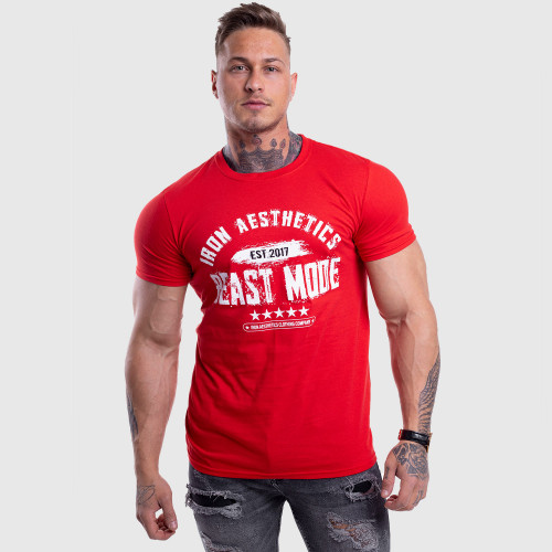 Férfi fitness póló Iron Aesthetics Beast Mode Est. 2017, piros