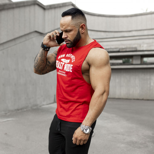 Ujjatlan férfi fitness póló Iron Aesthetics Beast Mode Est. 2017, piros