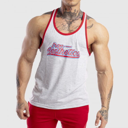 Ujjatlan férfi fitness póló Iron Aesthetics Baseball, szürke