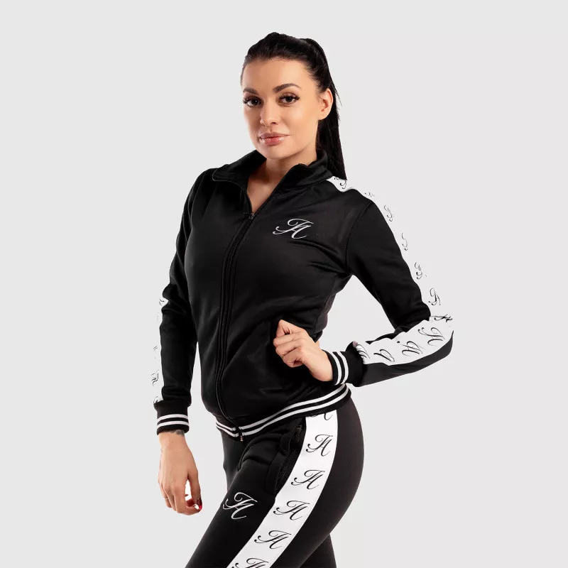 Női fitness cipzáros pulcsi Iron Aesthetics Striped, fekete-1