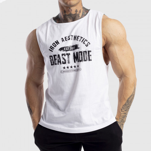 Ujjatlan férfi fitness póló Iron Aesthetics Beast Mode Est. 2017, fehér
