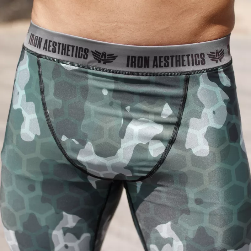 Férfi leggings Iron Aesthetics Net Camo Green-4