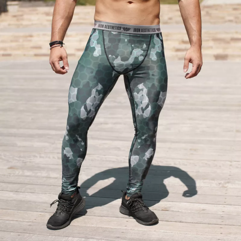 Férfi leggings Iron Aesthetics Net Camo Green-1