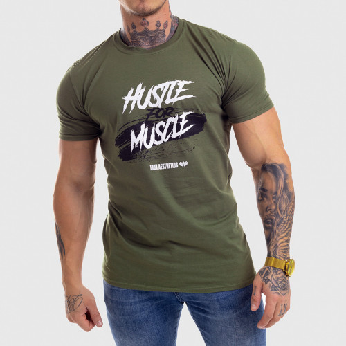 Férfi fitness póló Iron Aesthetics HUSTLE FOR MUSCLE, zöld