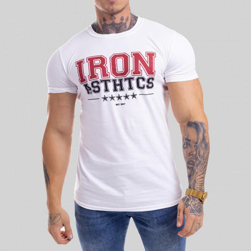 Férfi fitness póló Iron Aesthetics VARSITY, fehér