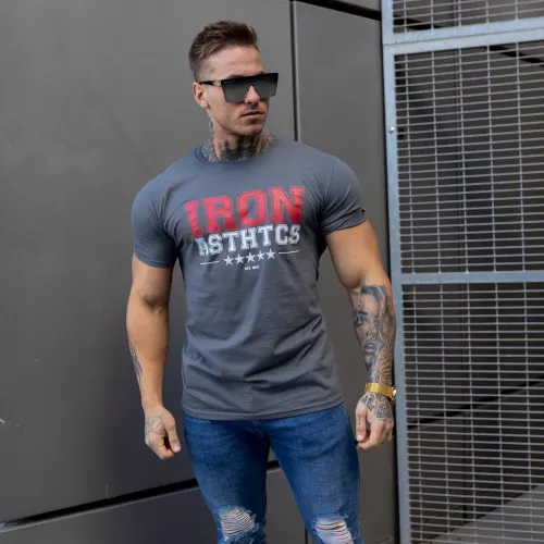 Férfi fitness póló Iron Aesthetics VARSITY, szürke