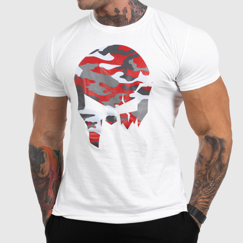 Ultrasoft póló Iron Aesthetics Skull Red Camo, fehér