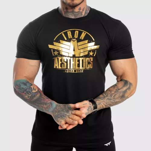 Férfi fitness póló Iron Aesthetics Force, black&gold