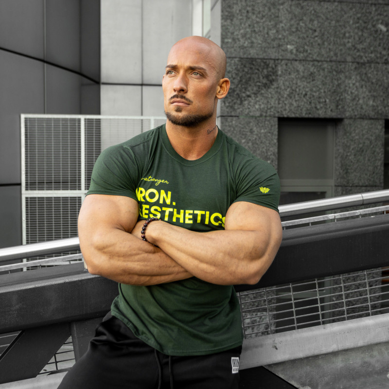 Férfi fitness póló Iron Aesthetics Be Stronger, zöld-7